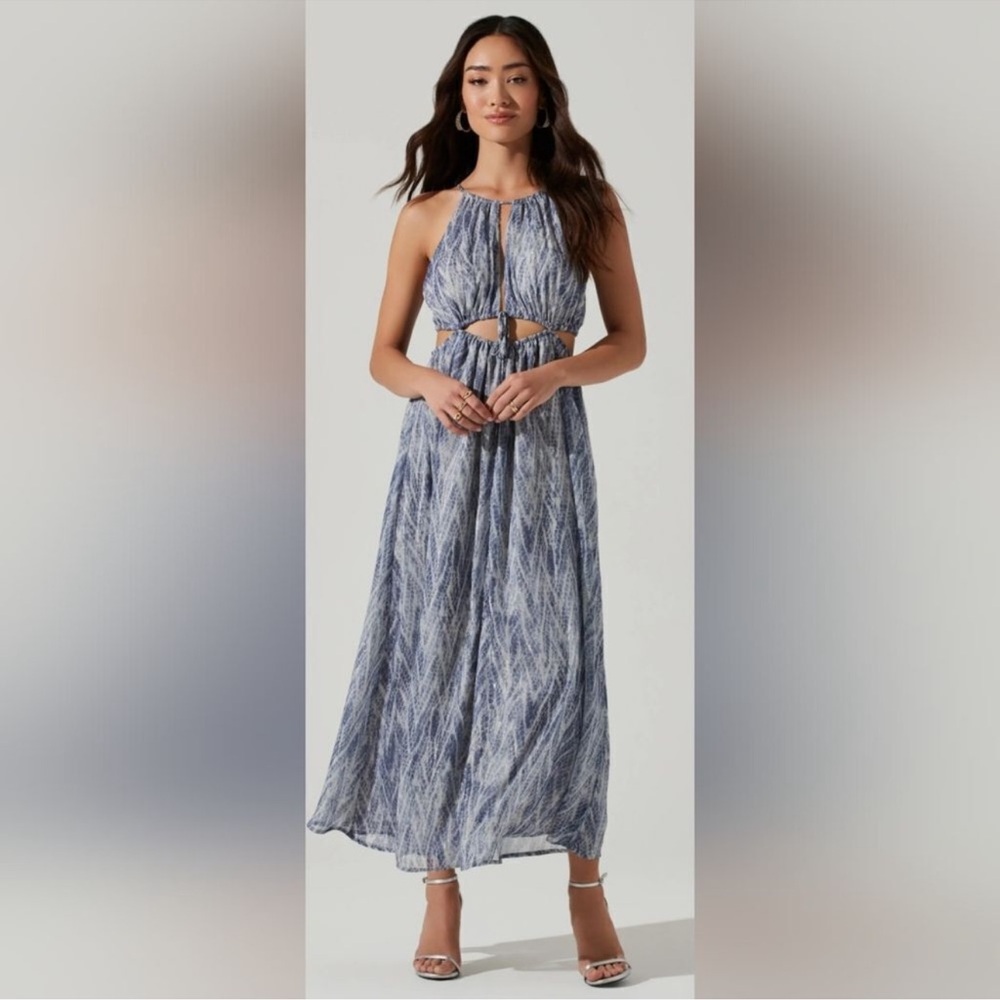 ASTR The Label Blue Snake Print Cut Out Sleeveless Maxi Dress